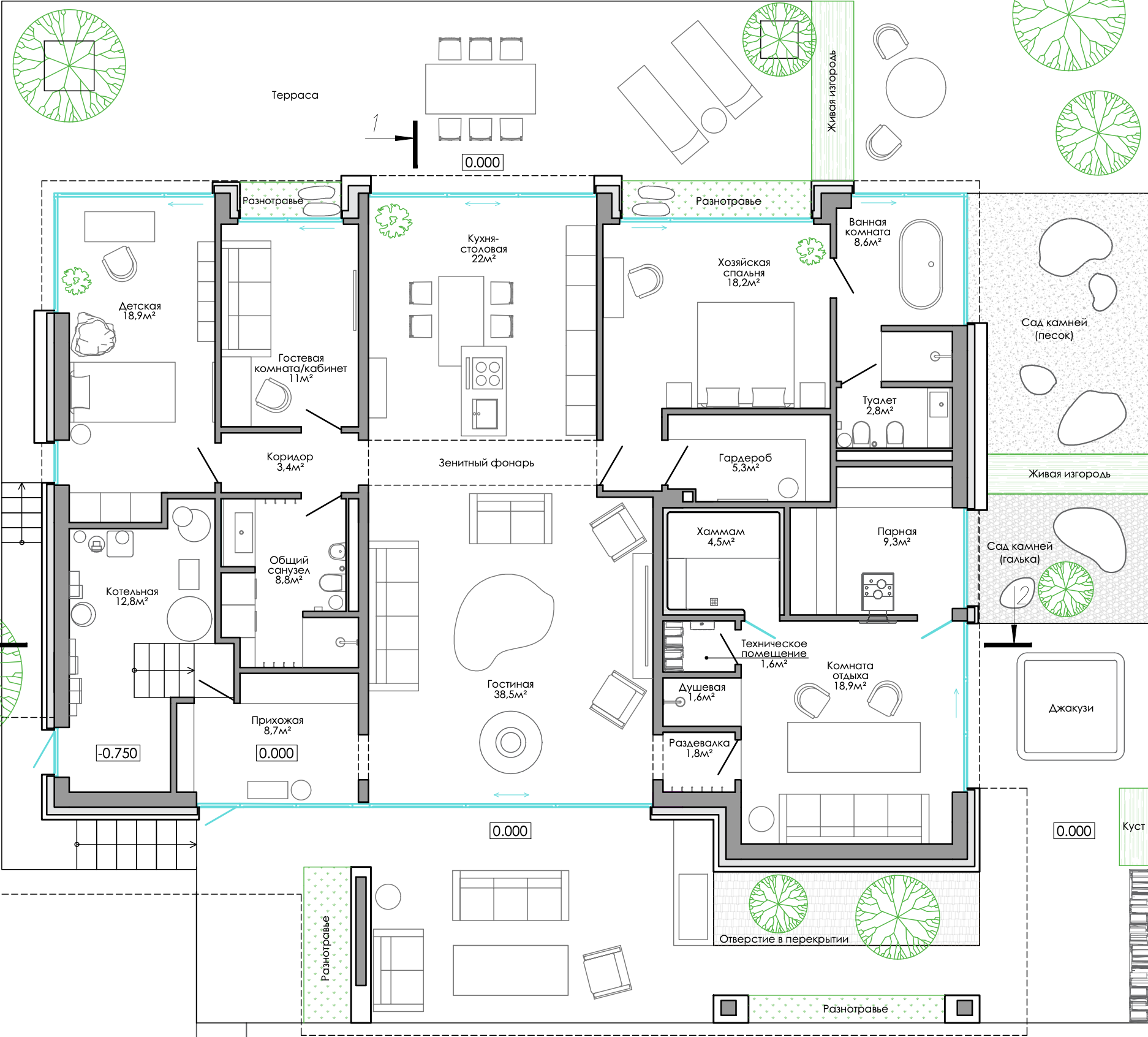 Архитектурный план этажа дома 240 м²